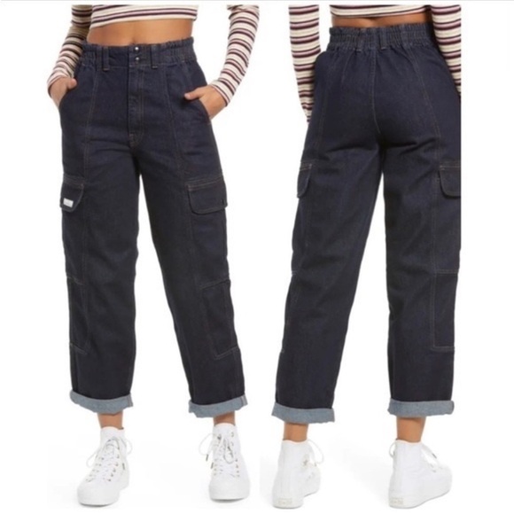 BDG Blaine Cargo Skate Jeans Utility Stretch Waist Loose Dark Wash Sz 29 - Picture 2 of 16